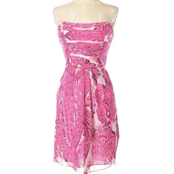 Milly Hot Pink Strapless Snakeskin Silk Chiffon Party Dress Prom Homecoming 2 - Picture 1 of 4